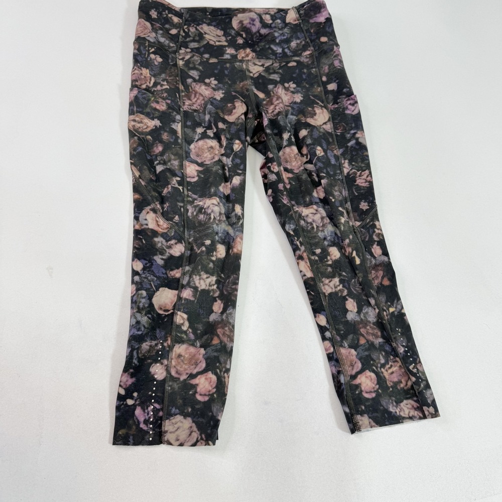 Lululemon Pants Womens 6 Black Floral Crop Leggings Yoga Running Athletic